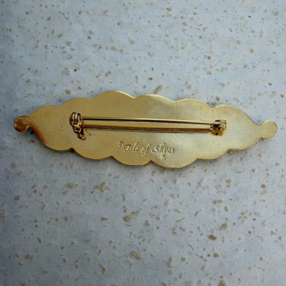 Isle of Skye Vintage Blue Enamel Gold Tone Swirl Wave Brooch Pin Scottish Design